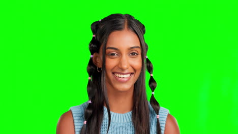 Happy,-gen-z-wink-and-green-screen-of-a-woman-face