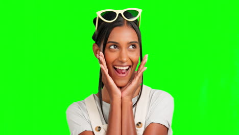 Wow,-happy-and-face-of-a-woman-on-a-green-screen