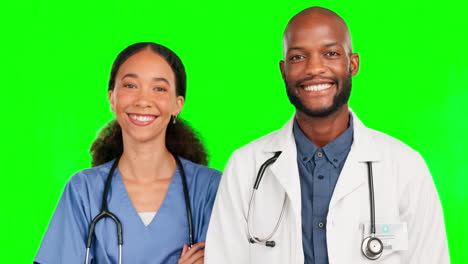 Médico,-Trabajo-En-Equipo-Y-Enfermera-Con-Médico-En-Verde.