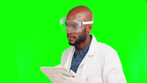 Tableta-De-Prueba,-Hombre-Negro-O-Científico-De-Pantalla-Verde