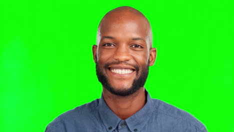 Face,-smile-and-a-black-man-on-a-green-screen