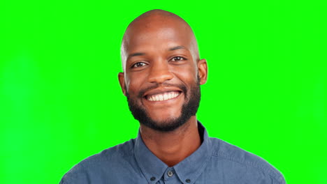 Glücklich,-Lächeln-Und-Gesicht-Eines-Schwarzen-Mannes-Auf-Grünem-Bildschirm