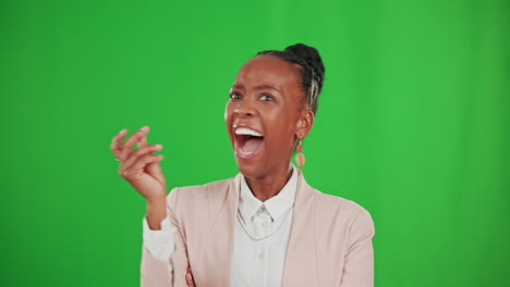Thinking,-face-and-black-woman-in-green-screen
