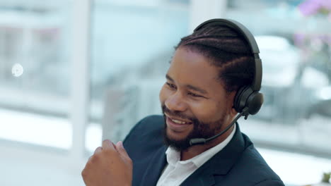 Call-center,-happy-and-black-man-talking