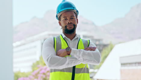 Black-man,-architect-or-engineer-face-for-arms