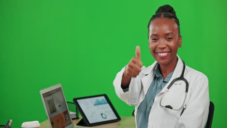 Green-screen,-happy-and-doctor-with-tech