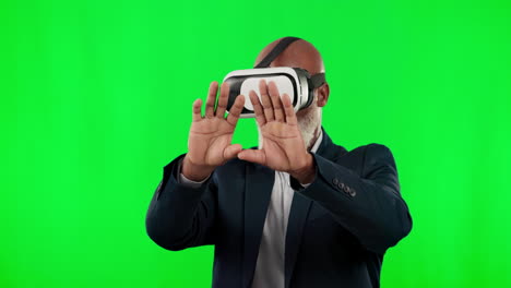 Vr,-Pantalla-Verde-Y-Hombre-Negro-Aislado-En-El-Estudio