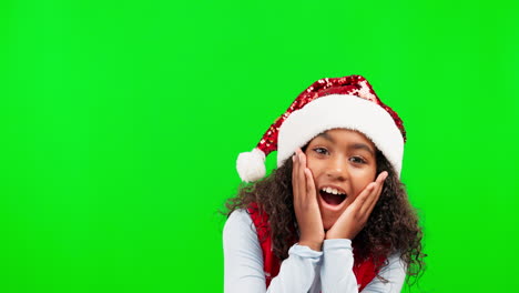 Christmas,-surprise-and-face-of-child-in-green