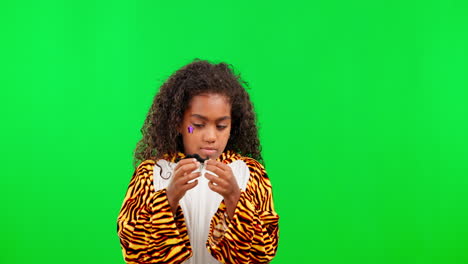 Green-screen,-fake-moustache-and-child-in-costume