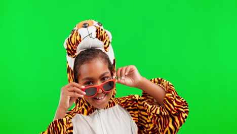Green-screen,-sunglasses-and-child-with-tiger