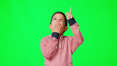 Green-screen,-child-and-boy-with-surprise