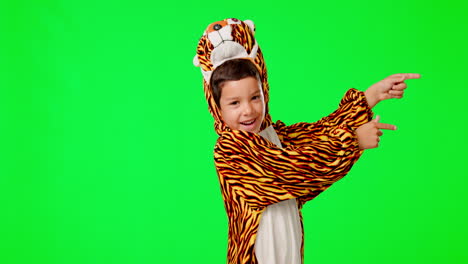 Face,-green-screen-and-boy-pointing