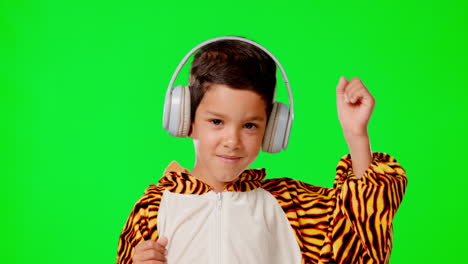 Dance,-music-headphones-and-kid-in-costume