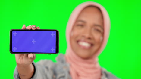 Showing,-mockup-and-phone-screen-of-a-Muslim-woman