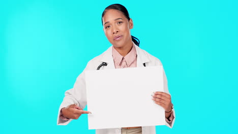 Doctor,-woman-and-pointing-at-blank-poster