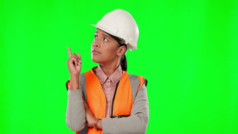 Green-screen,-engineer-and-woman-with-mockup