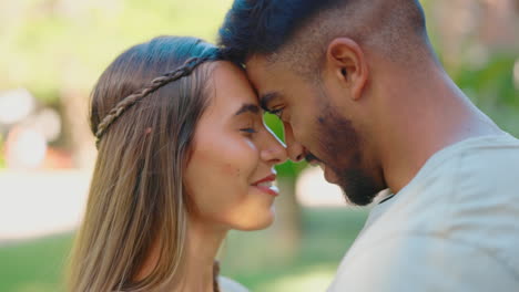Park,-love-and-face-of-happy-interracial-couple