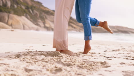 Couple,-love-and-feet-in-beach-sand-outdoor