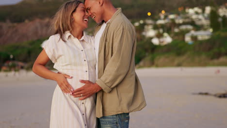 Love,-happy-and-pregnant-woman-with-man-on-beach