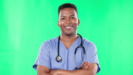 Face,-nurse-smile-and-black-man-with-arms-crossed