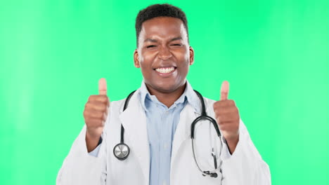 Doctor,-black-man-and-smile-on-green-screen