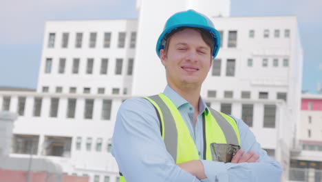 Architect,-construction-worker-and-man-with-smile