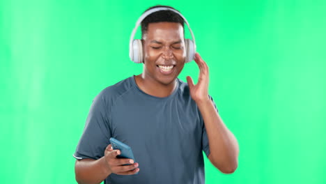 Music-headphones,-phone-and-black-man-dancing