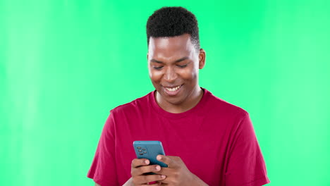 Texting,-phone-and-black-man-on-green-screen