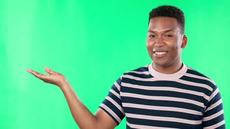 Promotion,-Green-screen-and-black-man-showing-open