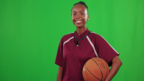 Portrait,-basketball-and-a-woman-coach-on-a-green