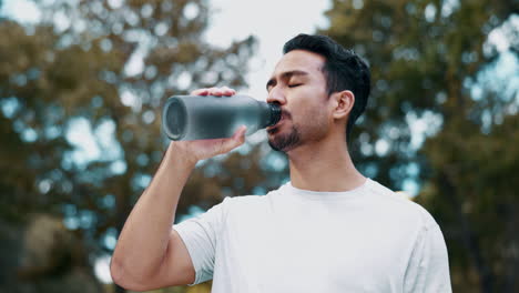 Fitness-health,-nature-and-man-drinking-water