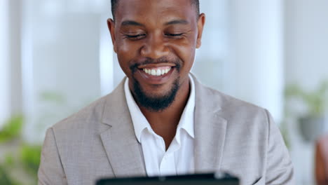 Happy-black-man,-face-and-tablet-laughing