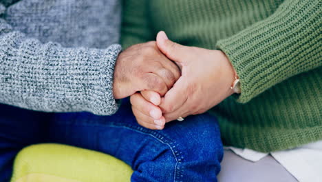 Closeup,-couple-and-holding-hands-in-home-of-love