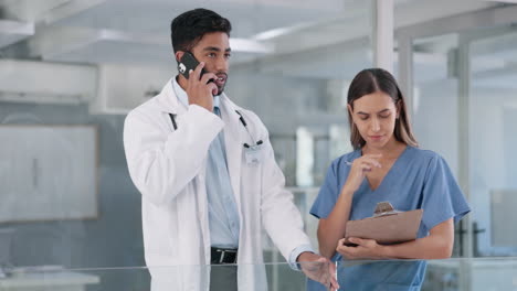 Phone-call,-doctor-and-nurse-working