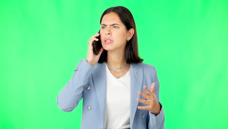Frustrierte-Geschäftsfrau-Auf-Grünem-Bildschirm