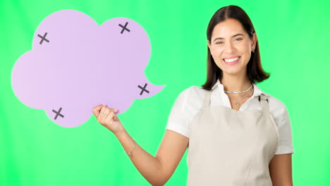 Speech-bubble,-happy-woman-and-barista