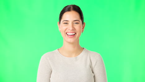 Green-screen,-laughing-face-and-woman-with-smile
