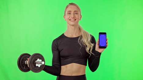 Exercise,-dumbbell-or-woman-with-phone-green