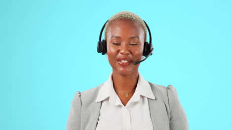 Black-woman,-callcenter-and-face