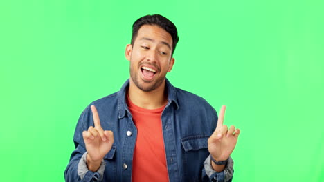 Excited,-dance-and-man-portrait-in-green-screen