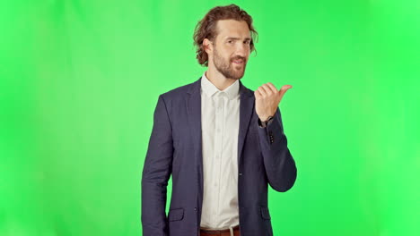 Face,-green-screen-and-man-pointing