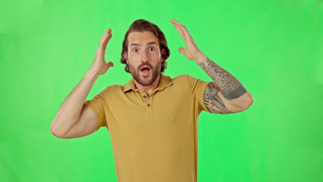 Shock,-fear-and-a-scared-man-on-a-green-screen