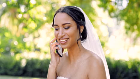 Bride,-wedding-and-outdoor-for-phone-call