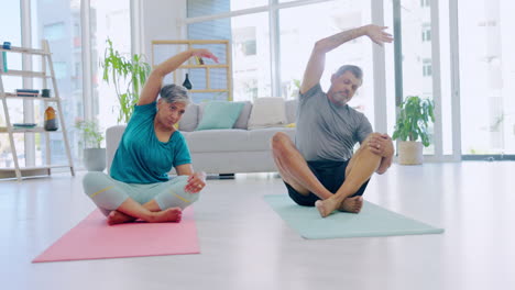 Yoga,-Meditación-Y-Pareja-Mayor-En-El-Suelo