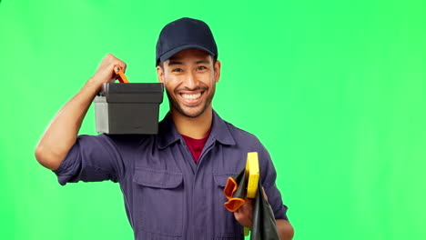 Handyman-with-tool-box,-green-screen