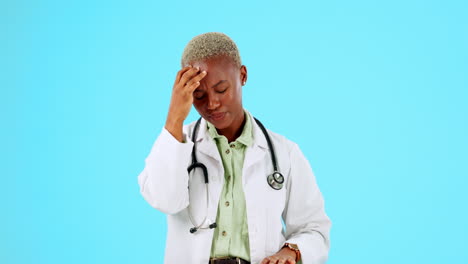Black-woman,-doctor-and-headache-in-stress