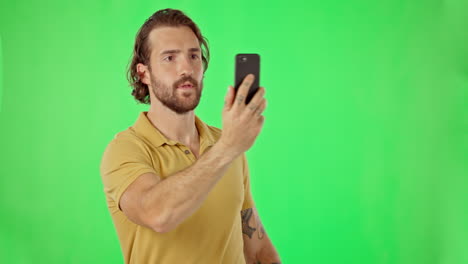 Phone-call,-lost-signal-and-man-on-green-screen