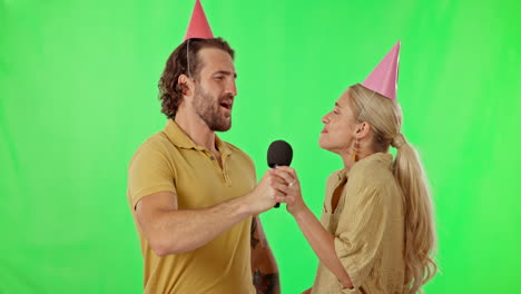 Green-screen,-birthday-and-friends-singing-karaoke