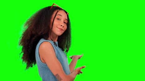 Face,-green-screen-and-woman-with-decision