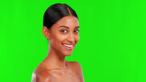 Hautpflege,-Lächeln-Und-Eine-Frau-Auf-Einem-Grünen-Bildschirm